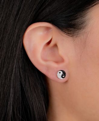Crystal Pav&eacute; Yin Yang Stud Earrings in Sterling Silver