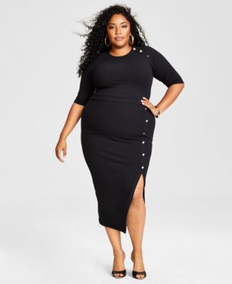 Nina Parker Trendy Plus Size Ribbed Midi Dress, Created for Macy's