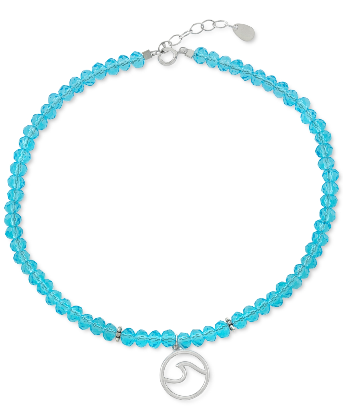Blue Crystal Bead Wave Charm Ankle Bracelet in Sterling Silver, Created for Macy's - Blue Crystal