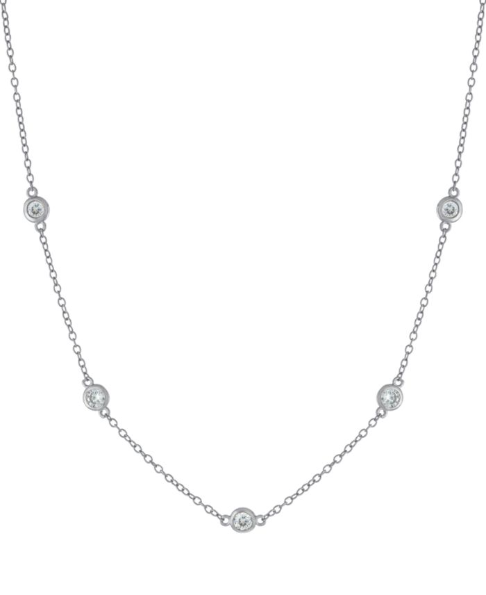 Sterling Silver Cubic Zirconia Station Necklace, 16" + 2" extender
