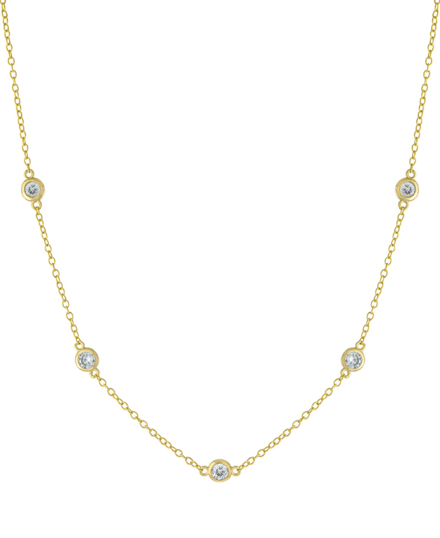 Sterling Silver Cubic Zirconia Station Necklace, 16" + 2" extender