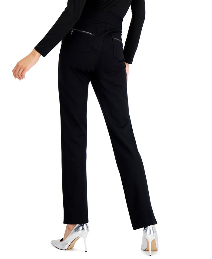 INC International Concepts Women's Solid Straight Leg Wear to Work Pants Black Size 18