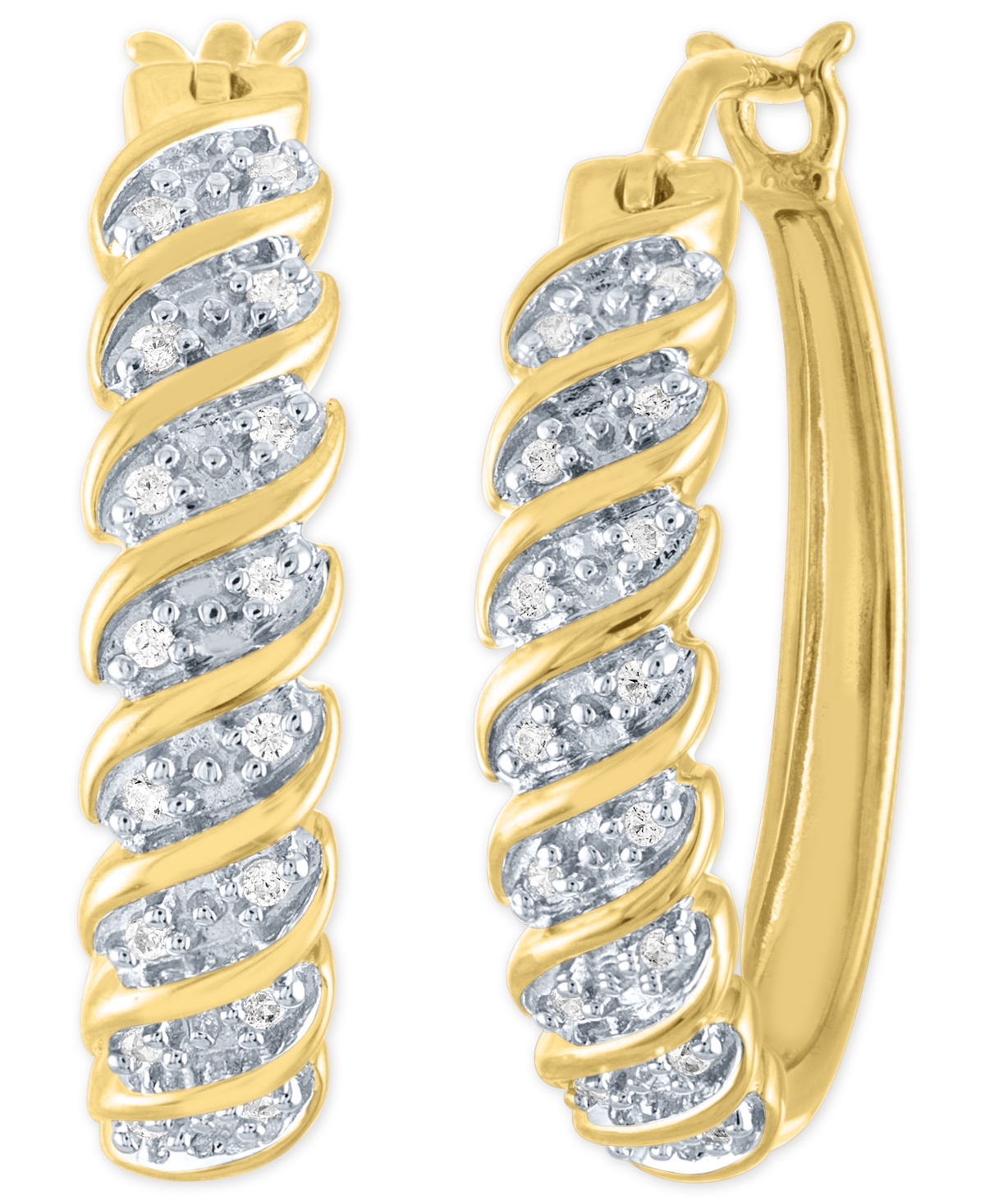 Macy's Diamond Small Hoop Earrings (1/10 Ct. T.w.) In 14k Gold-plated Sterling Silver In Yellow