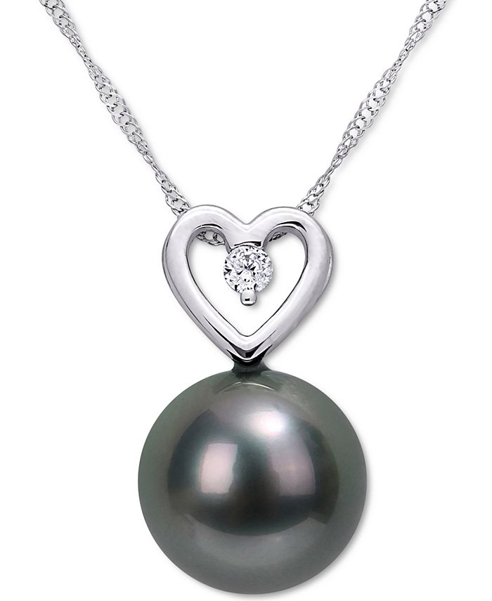 Macy s Black Cultured Tahitian Pearl 9 1 2mm Diamond 1 20 ct