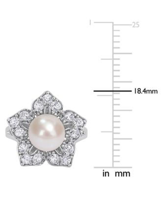 Cultured Freshwater Pearl (8-1/2mm) & Lab-Created White Sapphire (1-1/3 ct. t.w.) Flower Ring in Sterling Silver