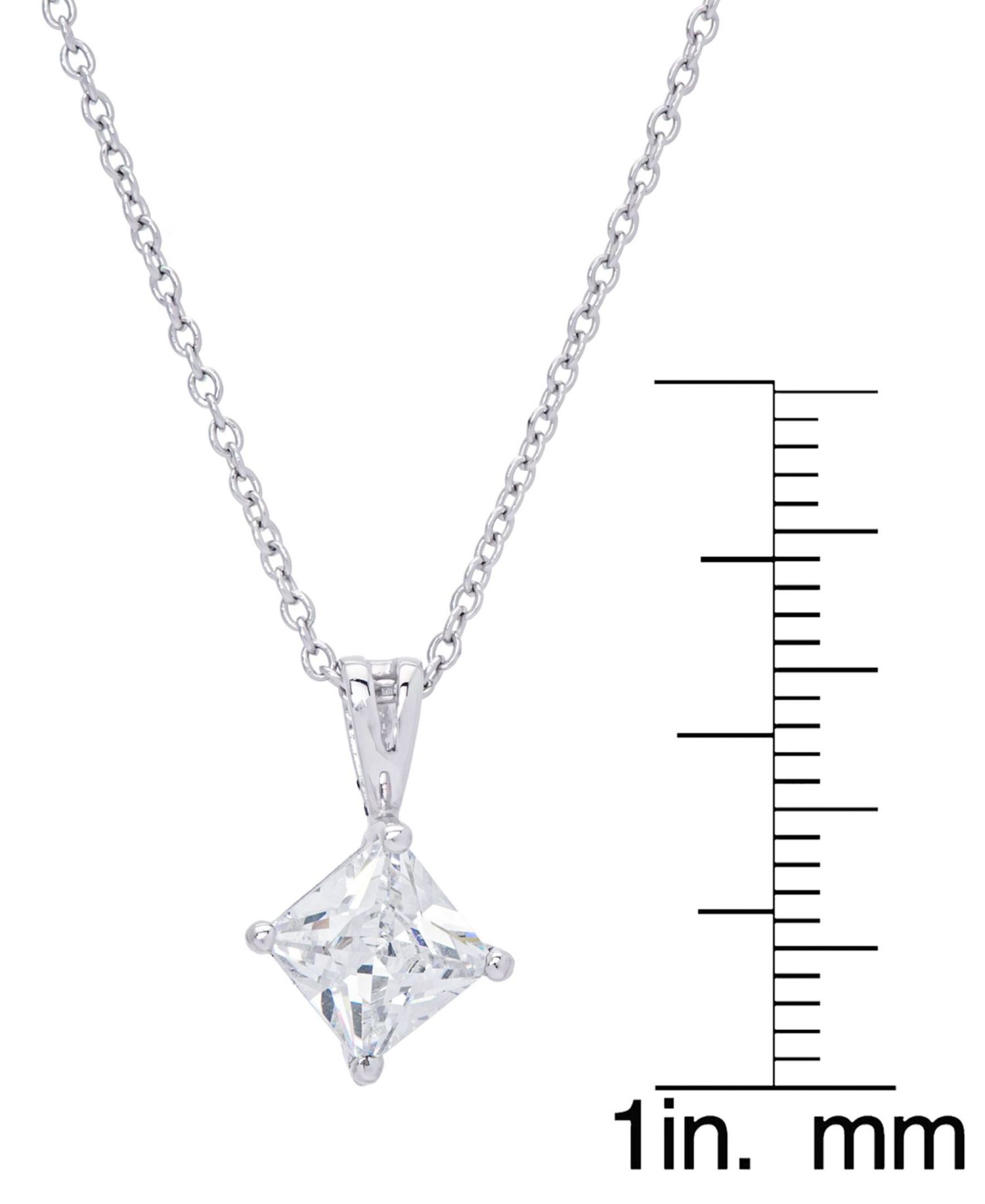 Cubic Zirconia Square Pendant 18" Silver Plate Necklace