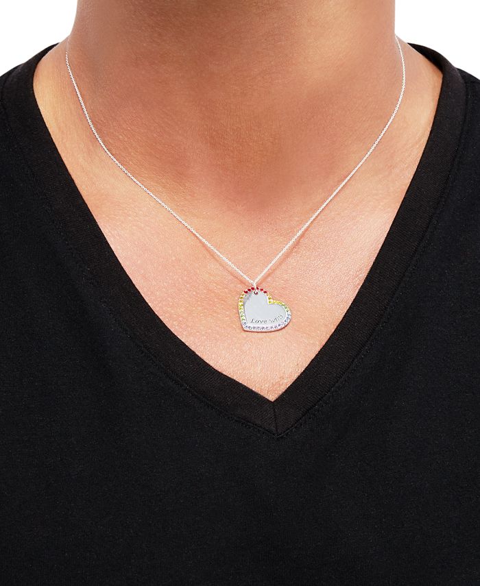 Macy's Crystal Heart Locket Necklace in Sterling Silver