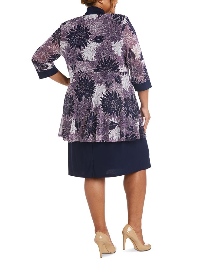 R & M Richards Plus Size Dress and Printed Mesh Jacket - Macy's