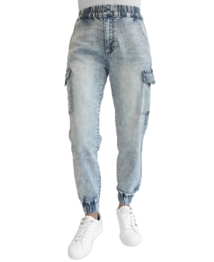 Almost Famous Juniors' Mid Rise Two Button Fly Cargo Jogger Jeans In Light Wash