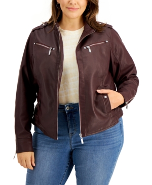 Jou Jou Trendy Plus Size Faux-Leather Hoodie Jacket