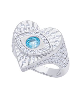 Cubic Zirconia Evil Eye Heart Silver Plate Ring