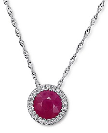 Ruby (1 ct. t.w.) & Diamond (1/20 ct. t.w.) Halo Pendant Necklace in 14k White Gold, 16" + 2" extender