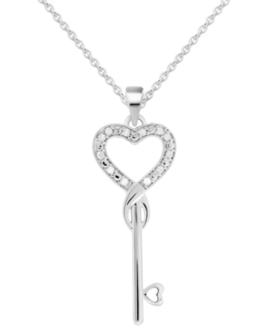 MACY'S DIAMOND HEART KEY 18" PENDANT NECKLACE (1/10 CT. T.W.) IN STERLING SILVER