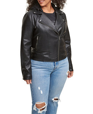 Levi's Plus Size Trendy Hooded Faux Leather Moto Jacket - Macy's