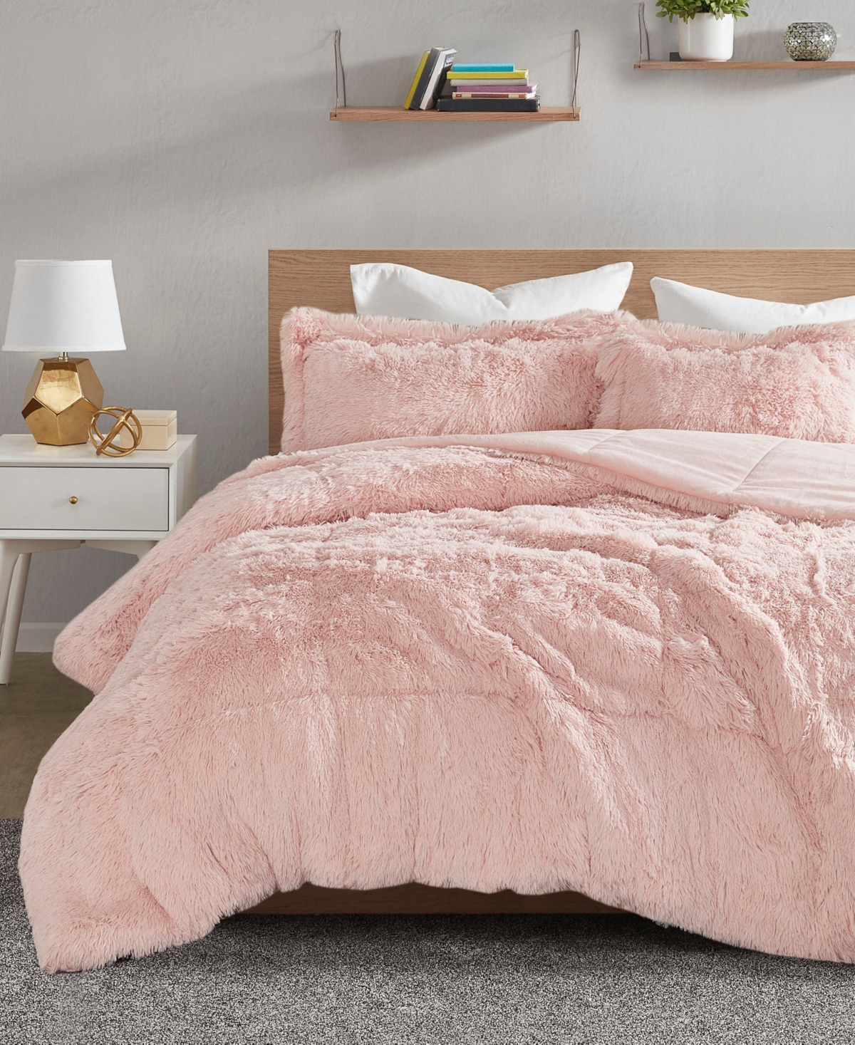 Intelligent Design Malea Shaggy Faux-fur 3-pc. Comforter Set, King/california King In Blush