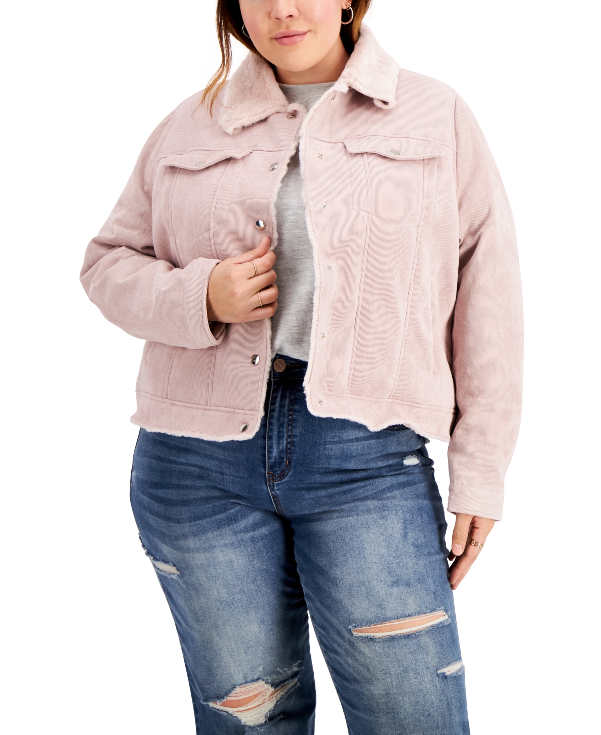 Jou Jou Plus Size Faded Pink Corduroy Jacket