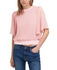 Mixed-Media Flutter-Sleeve Top