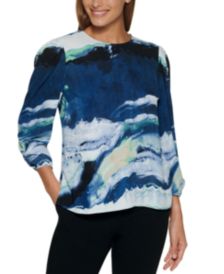 Printed Ruched-Sleeve Top