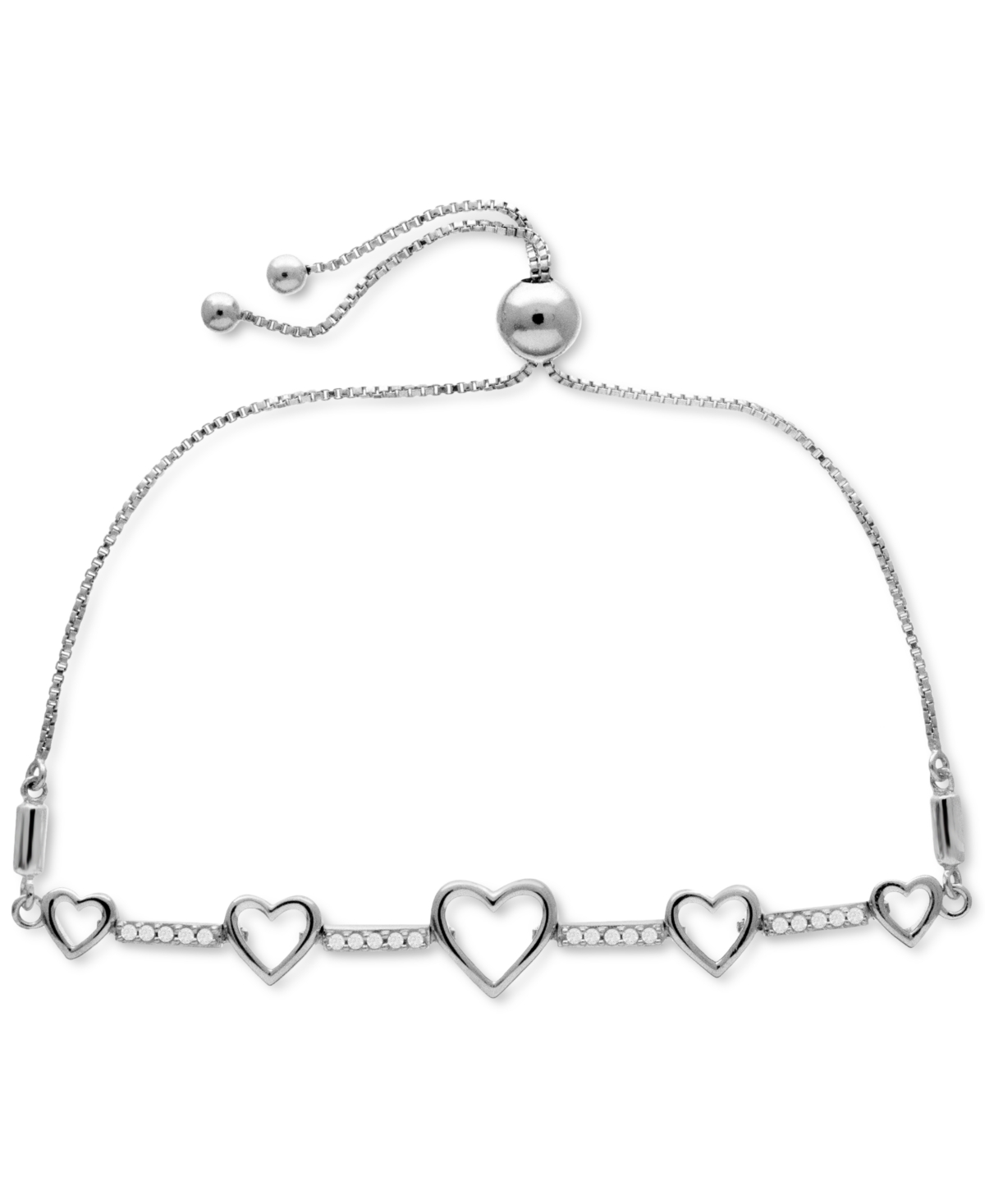 Macy's Diamond Graduated Heart Bolo Bracelet (1/6 Ct. T.w.) In Sterling Silver