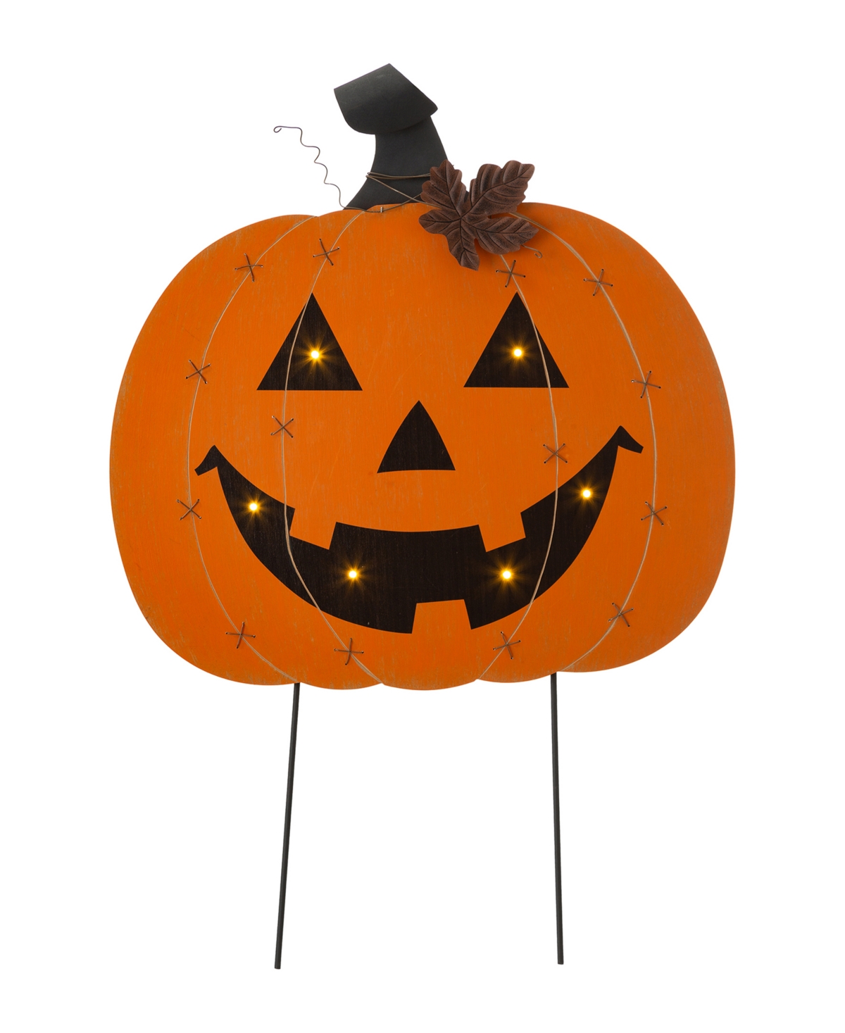 30" H Halloween Wooden Metal Pumpkin Stake or Wall Decor - Multi