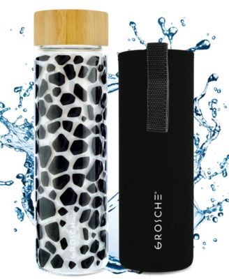 Venice Glass Water Bottle with Bamboo Lid and Protective Sleeve, 22.6 fl oz Capacity