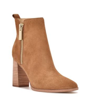 tan booties block heel