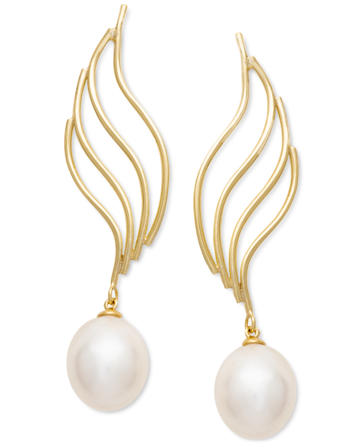 Cultured Freshwater Pearl (9x11mm) Fancy Swirl Drop Earrings in 18k Gold-Plated Sterling Silver - White
