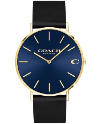 COACH Men's Charles Black Leather Strap Watch 41mm - Macy's