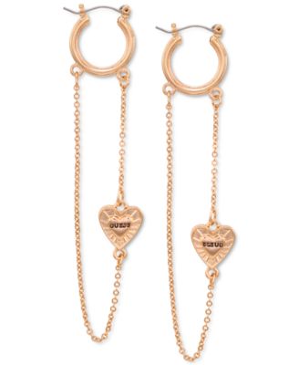 GUESS - Gold-Tone Hoop Earrings with Logo Heart Chain Swag