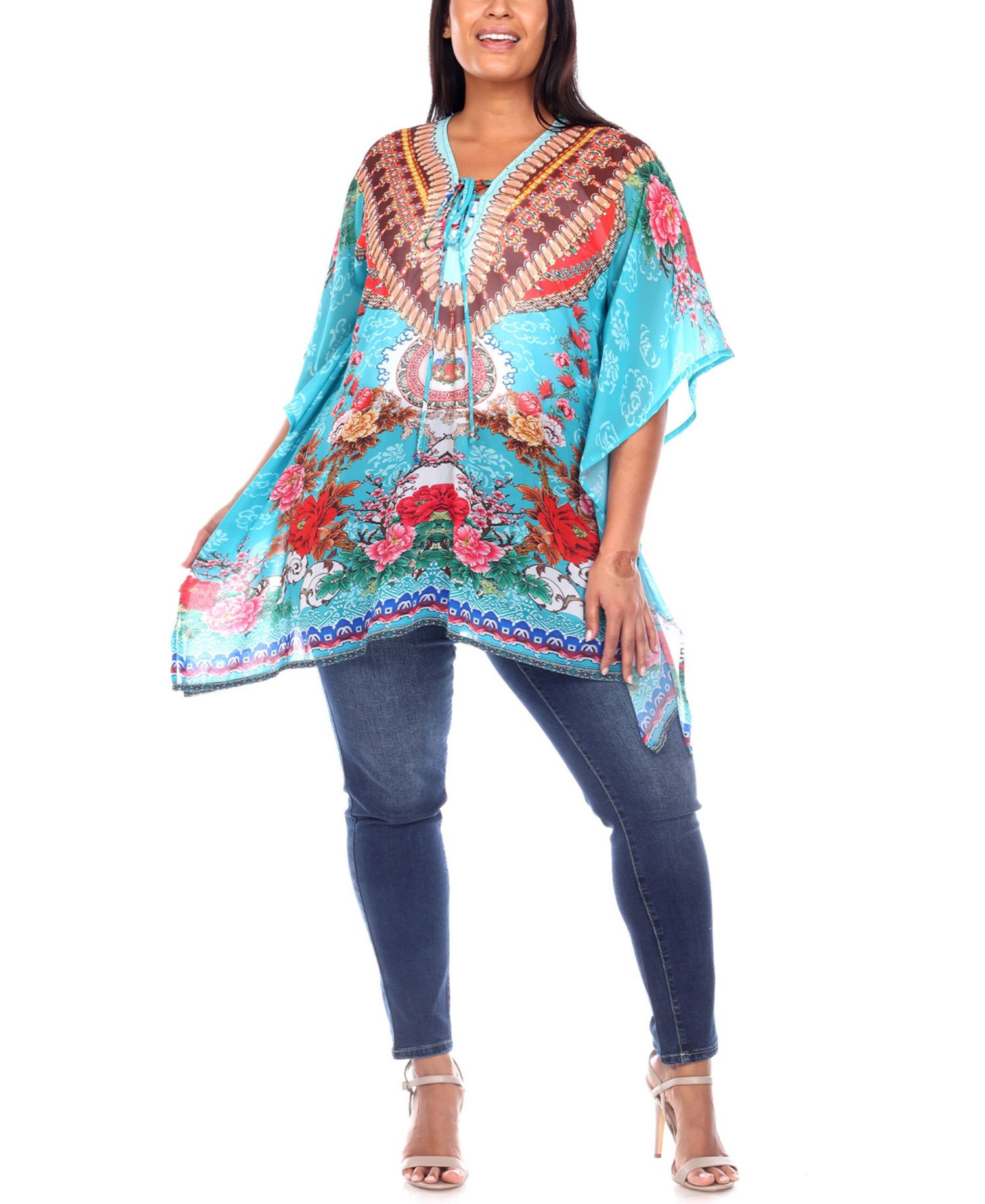 Plus Size Short Caftan with Tie-Up Neckline