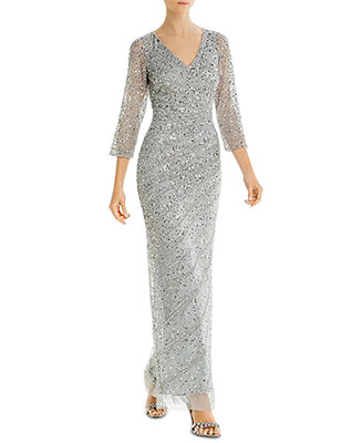 Adrianna Papell Long Beaded Gown - Macy's