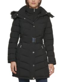 Petite Bibbed Faux-Fur-Trim Hooded Puffer Coat, Created for Macy's