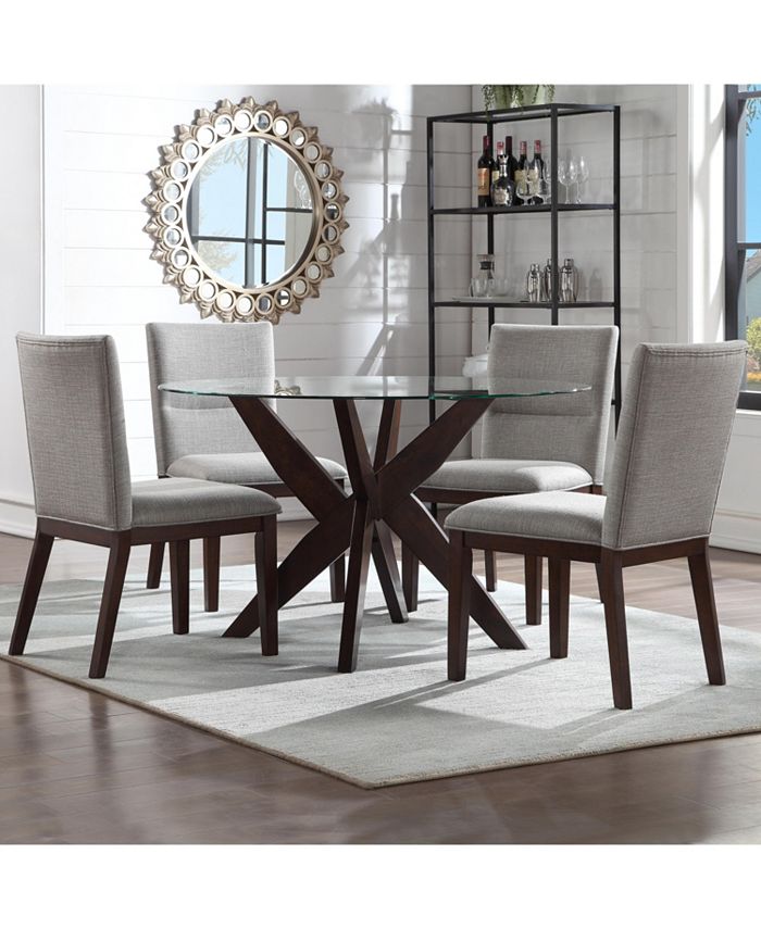 Furniture Amy 5 Pc Dining Set Round, Round Glass Table With 4 Grey Chairs