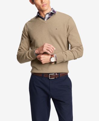 Tan/Beige V-Neck Men's Sweaters 