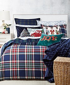 Navy Plaid Holiday Flannel Duvet Covers, Created For Macy's