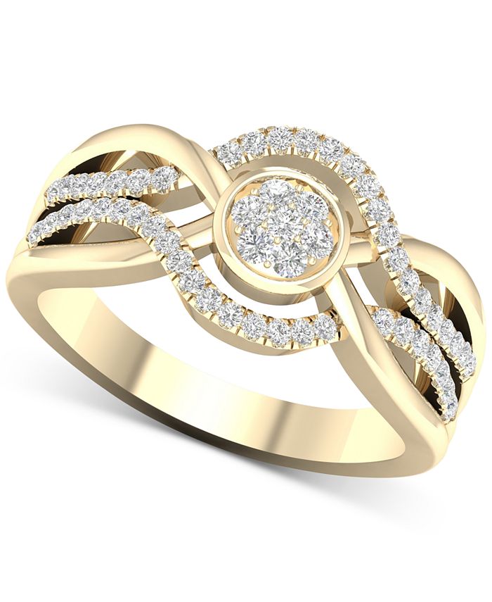 Macy's Diamond Wavy Crossover Cluster Ring (1/3 ct. t.w.) in 10k Gold ...