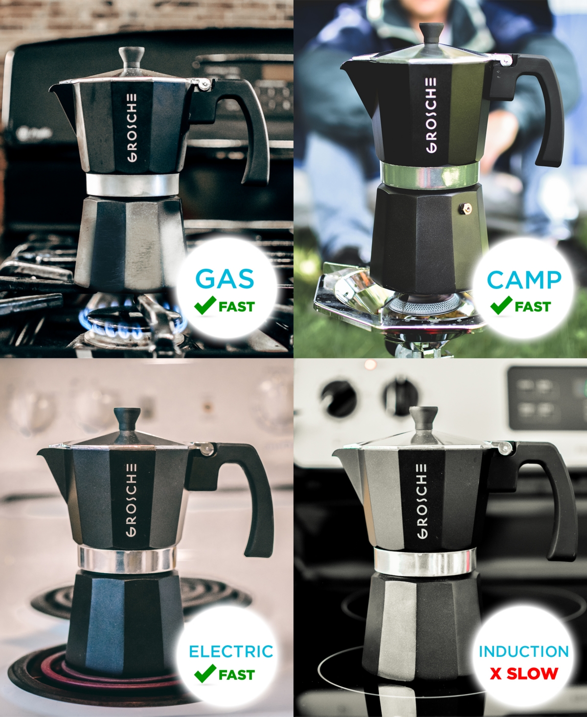 Grosche Milano Stovetop Espresso Maker Moka Pot 9 Cup 15.2 oz
