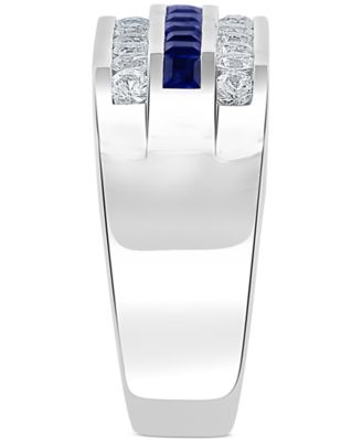 EFFY&reg; Men's Blue Sapphire (7/8 ct. t.w.) & White Sapphire (1-1/4 ct. t.w.) Ring in Sterling Silver