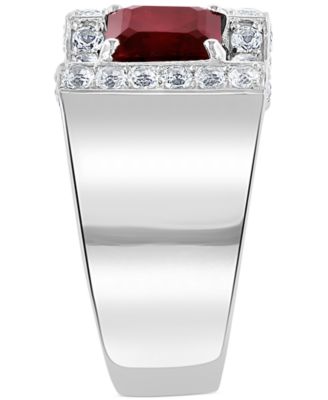 EFFY&reg; Men's Rhodolite Garnet (3 ct. t.w.) & White Sapphire (1-3/8 ct. t.w.) Ring in Sterling Silver