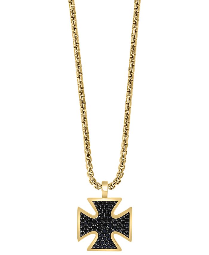 EFFY Collection - Men's Black Spinel 22" Cross Pendant Necklace in 14k Gold-Plated Sterling Silver