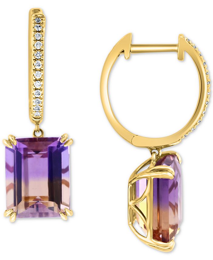EFFY Collection - Ametrine (8-7/8 ct. t.w.) & Diamond (1/10 ct. t.w.) Dangle Hoop Drop Earrings in 14k Gold