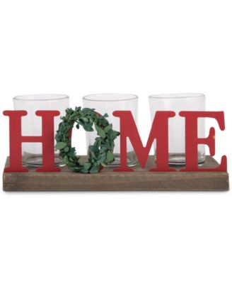 Home Essentials - HOME 3-Votive Candle Holder with Wreath