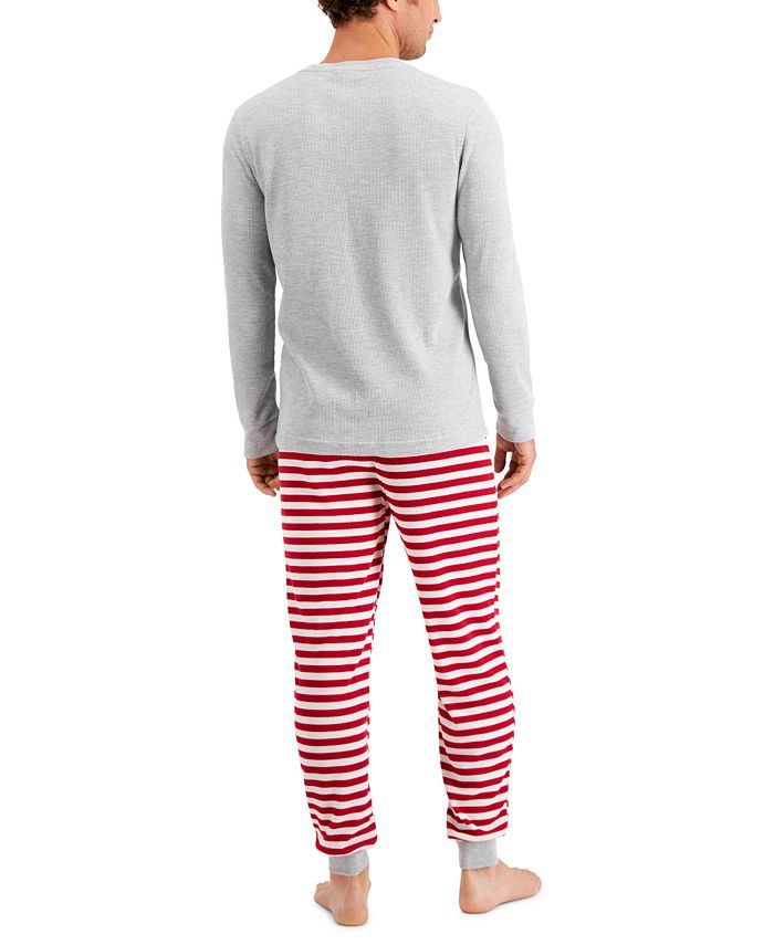 Family Pajamas Matching Men's Solid Top & Striped Pants Thermal Family