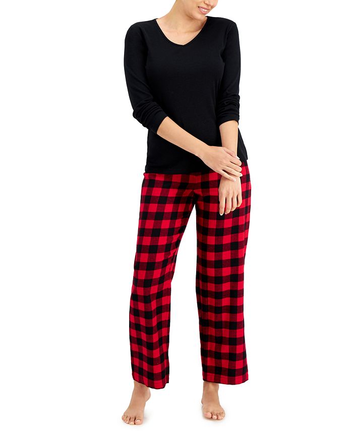 Charter Club V-Neck T-Shirt & Flannel Pants Pajama Set, Created for ...