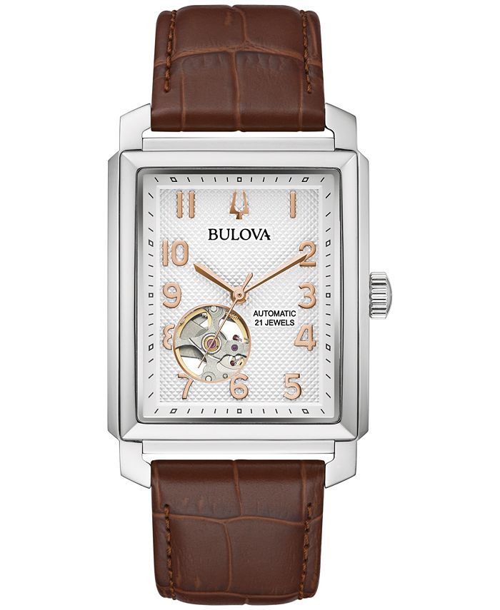 Bulova Men s Automatic Sutton Brown Leather Strap Watch 33mm Macy s