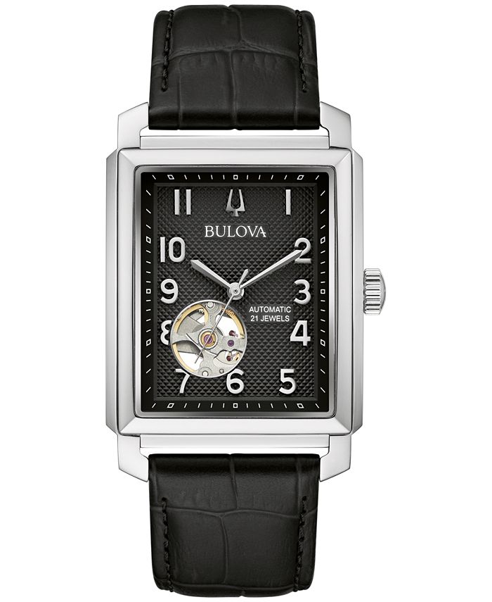 Bulova men's black leather strap watch best sale