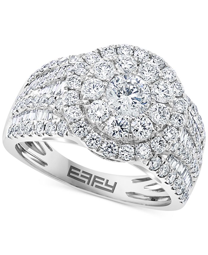 EFFY Collection - Diamond Round & Baguette Halo Cluster Engagement Ring (2 ct. t.w.) in 14k White Gold