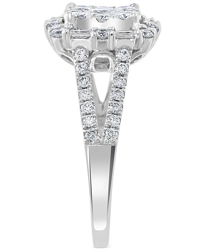 EFFY Collection - Diamond Round & Baguette Halo Cluster Engagement Ring (1-1/20 ct. t.w.) in 14k White Gold