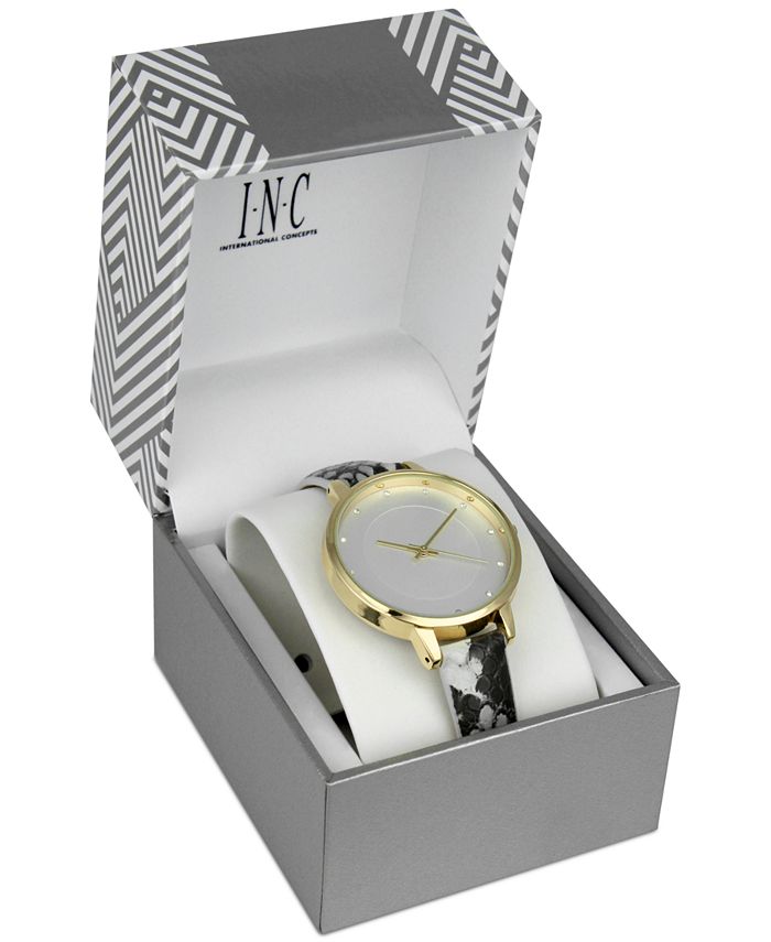 INC International Concepts Women's Gray Faux Snake Strap Watch 38mm