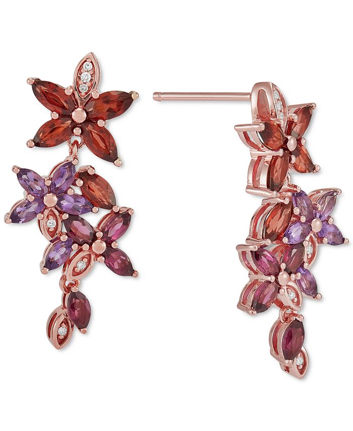 Macy's - Multi-Gemstone (3-1/3 ct. t.w.) & Diamond (1/20 ct. t.w.) Flower Drop Earrings in 18K Rose Gold-Plated Sterling Silver
